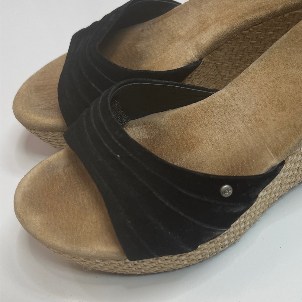 Ugg Alvina Platform Wedge Slide Sandal Black Suede Leather Size 7